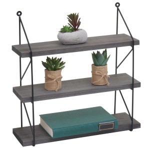 BERLINLODGE Wandregal HxBxT 40x40x13cm 3 Regalböden Metall Massiv-Holz Industrial Dunkelgrau Hängeregal Schweberegal Regal