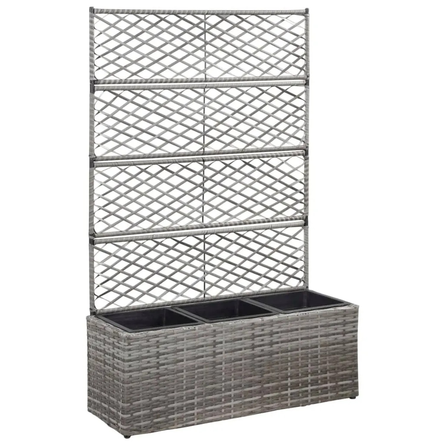 DELUKE Rankkasten Pflanzgefäß ELOT Aus Rattan Grau 3 Töpfe 83x30x130cm Hochbeet Rankgitter Pflanzkasten Blumenkasten Rankhilfe