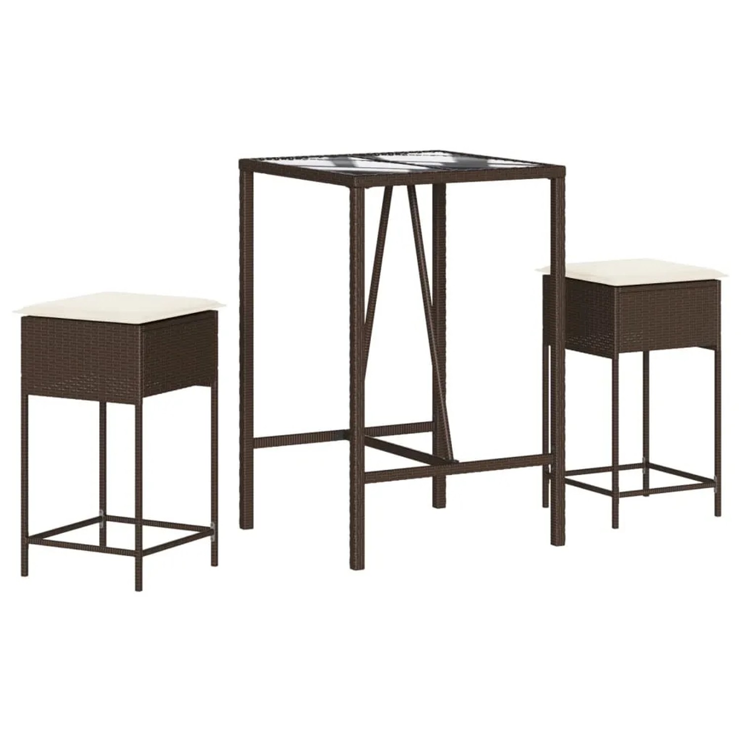 vidaXL 3-tlg Gartenbar-Set mit Kissen Braun Poly Rattan Modell 2