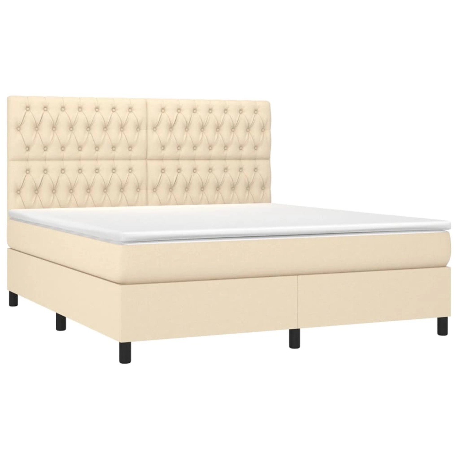 Elegantes Boxspringbett creme 180x200 cm mit Stoffbezug und gestepptem Kopfteil.