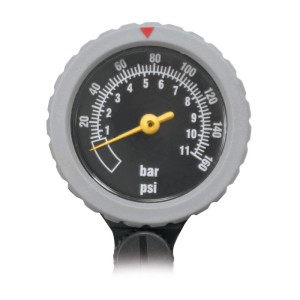 Manometer der Force Alu Standpumpe, Anzeige bis 11 Bar.