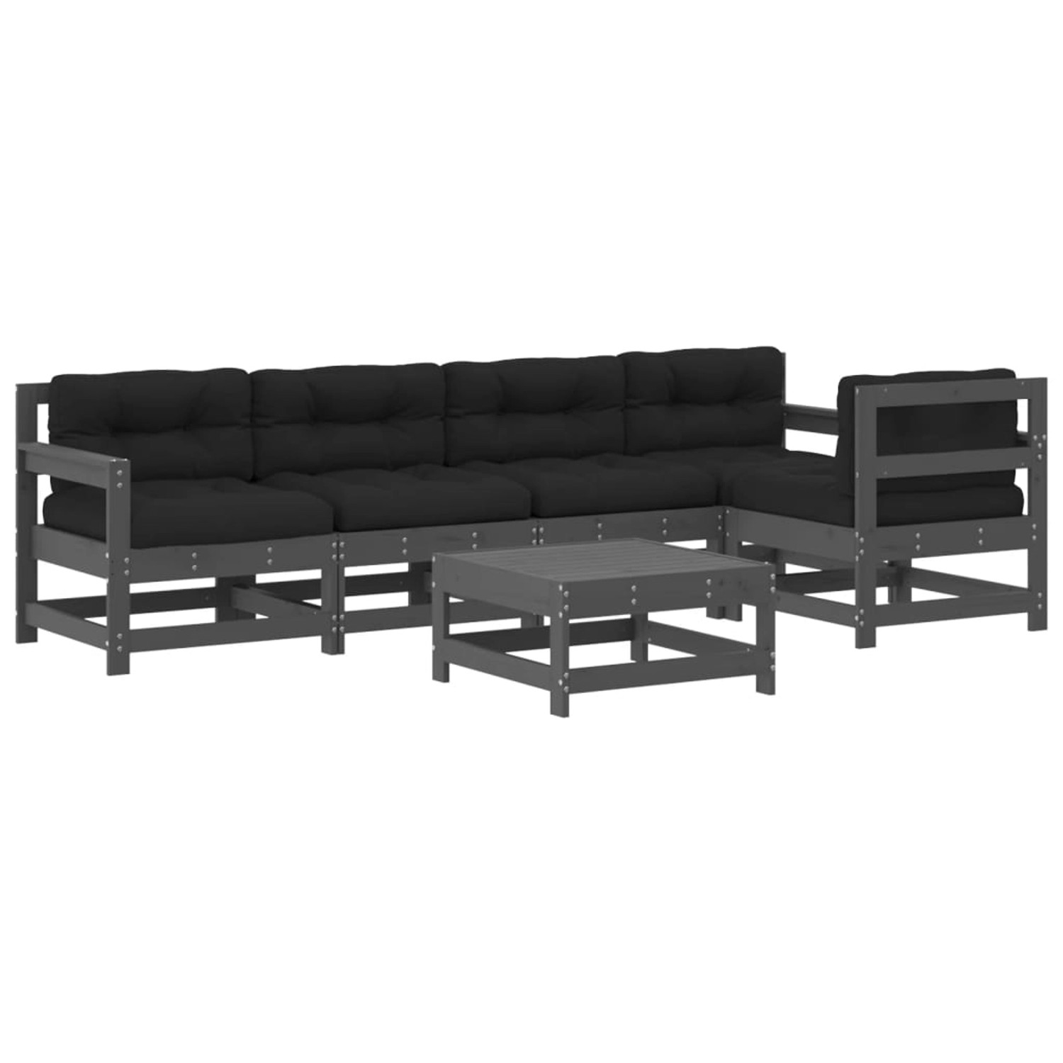 vidaXL 6-tlg Garten-Lounge-Set mit Kissen Grau Massivholz Modell 5 günstig online kaufen