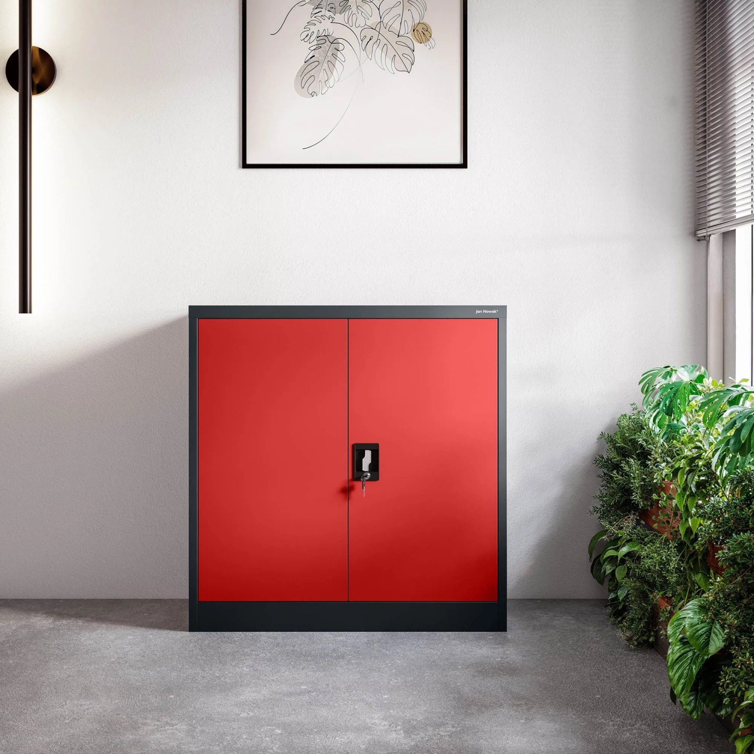 Jan Nowak Metallschrank Klein BEATA 93 x 90 x 40 cm Anthrazit-Rot_6