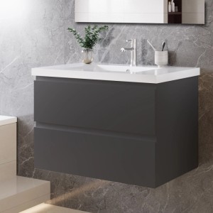 AICA Waschtisch mit Unterschrank, 80 cm, anthrazit matt, Softclose. Badmöbel Set mit Waschbecken.