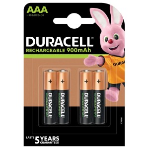 Duracell Rechargeable AAA 900mAh Batterien, 4er-Pack. Wiederaufladbare Akkus für vielseitige Anwendungen.