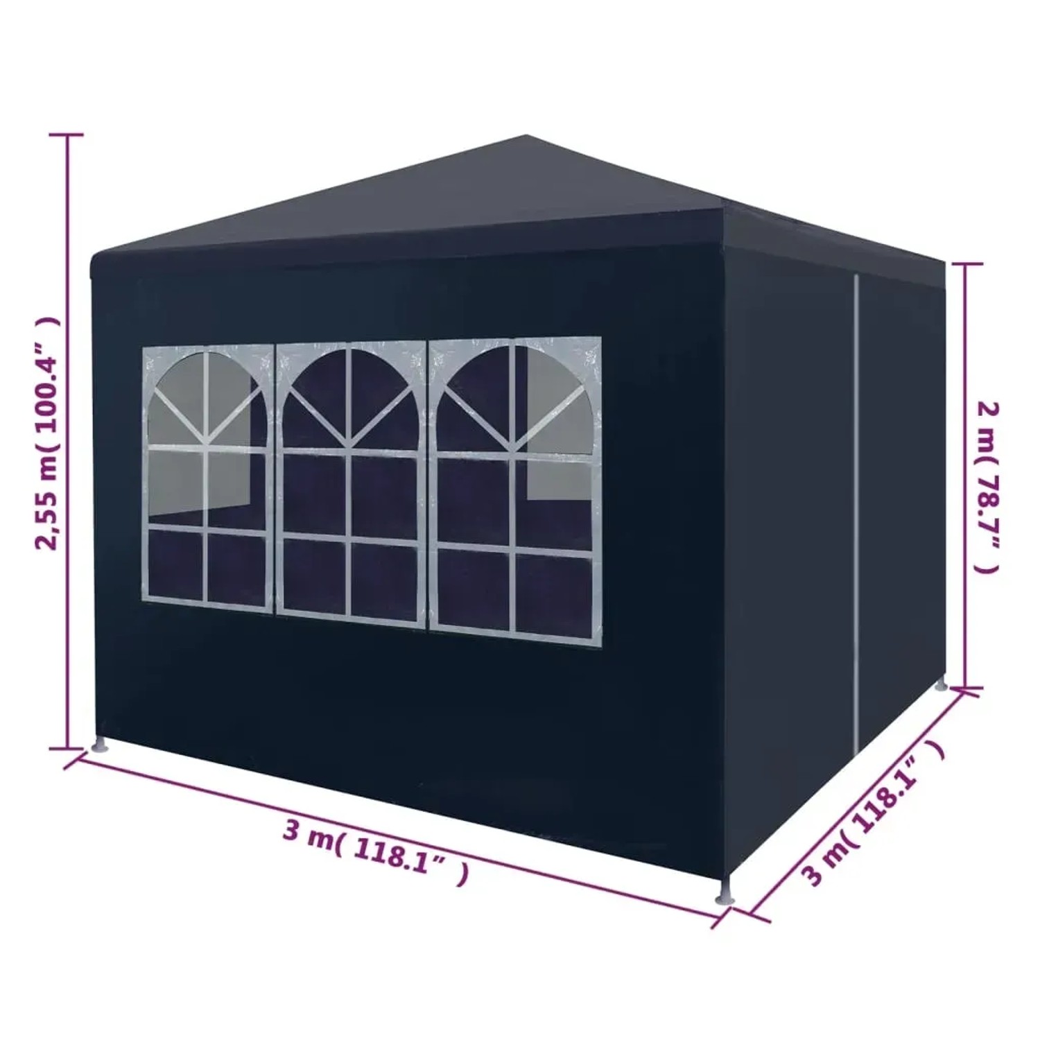 Blaues Partyzelt 3x3 m von vidaXL mit Fenster und Stahlrahmen für Gartenpartys.