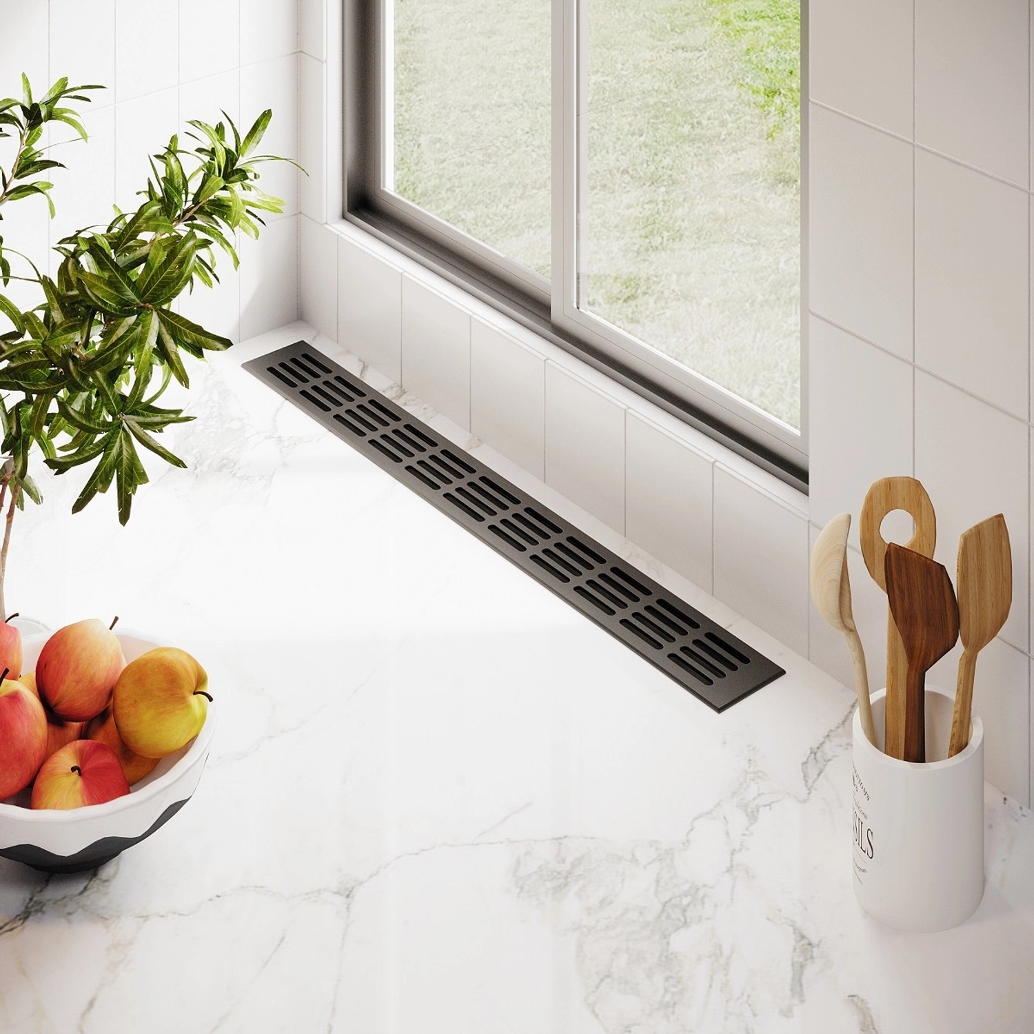 Anthrazitfarbenes MS Beschläge Lüftungsgitter (60x600 mm) aus Aluminium für optimale Belüftung.