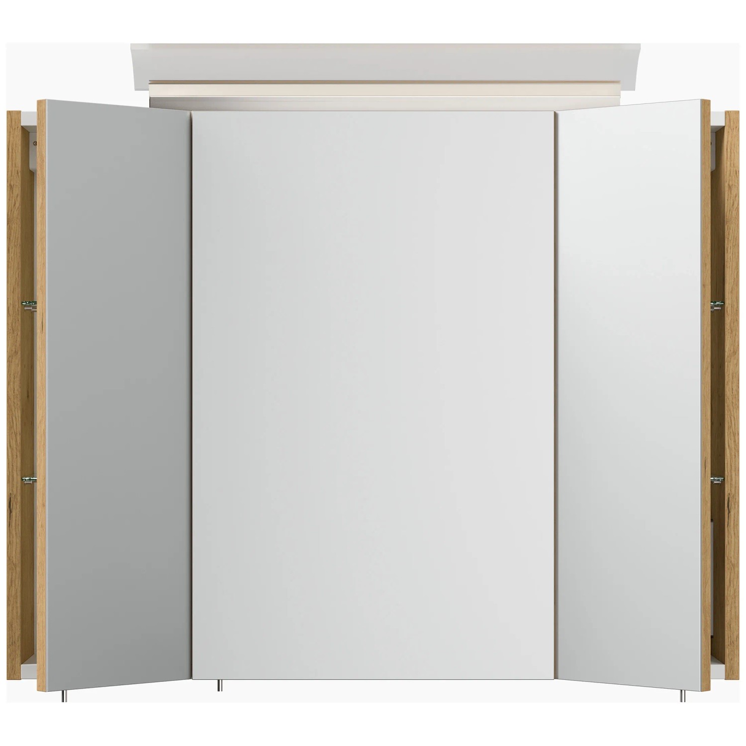 Posseik Spiegelschrank 80 cm in Eiche Gold mit LED-Lampe und Glasböden.