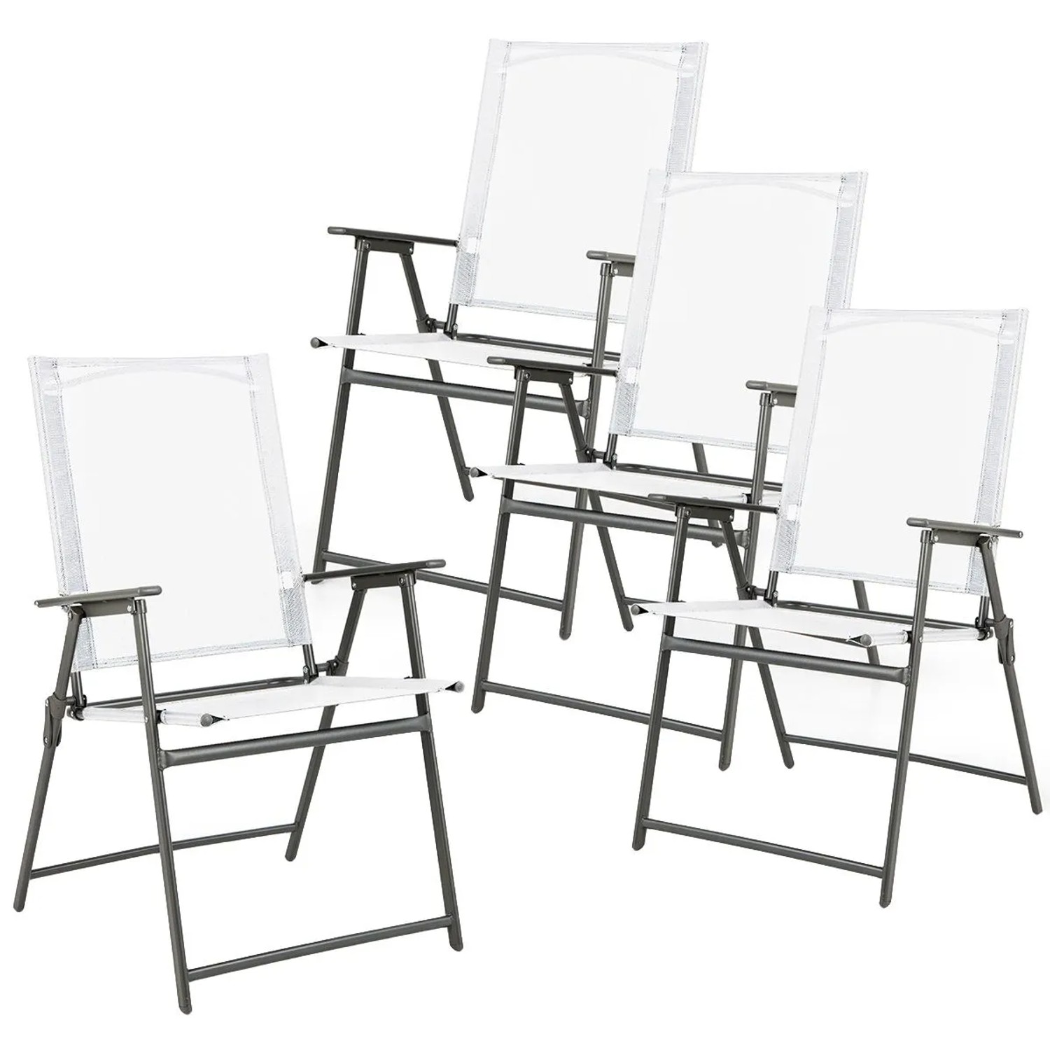 Costway 4er Set Gartenstühle Klappbar Wetterfest Stoff Weiß