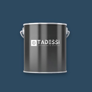 Dunkelgrauer Metalleimer Tadessi Wandfarbe Creme Perlmutt Matt Dispersion 5 l mit weißem Logo.