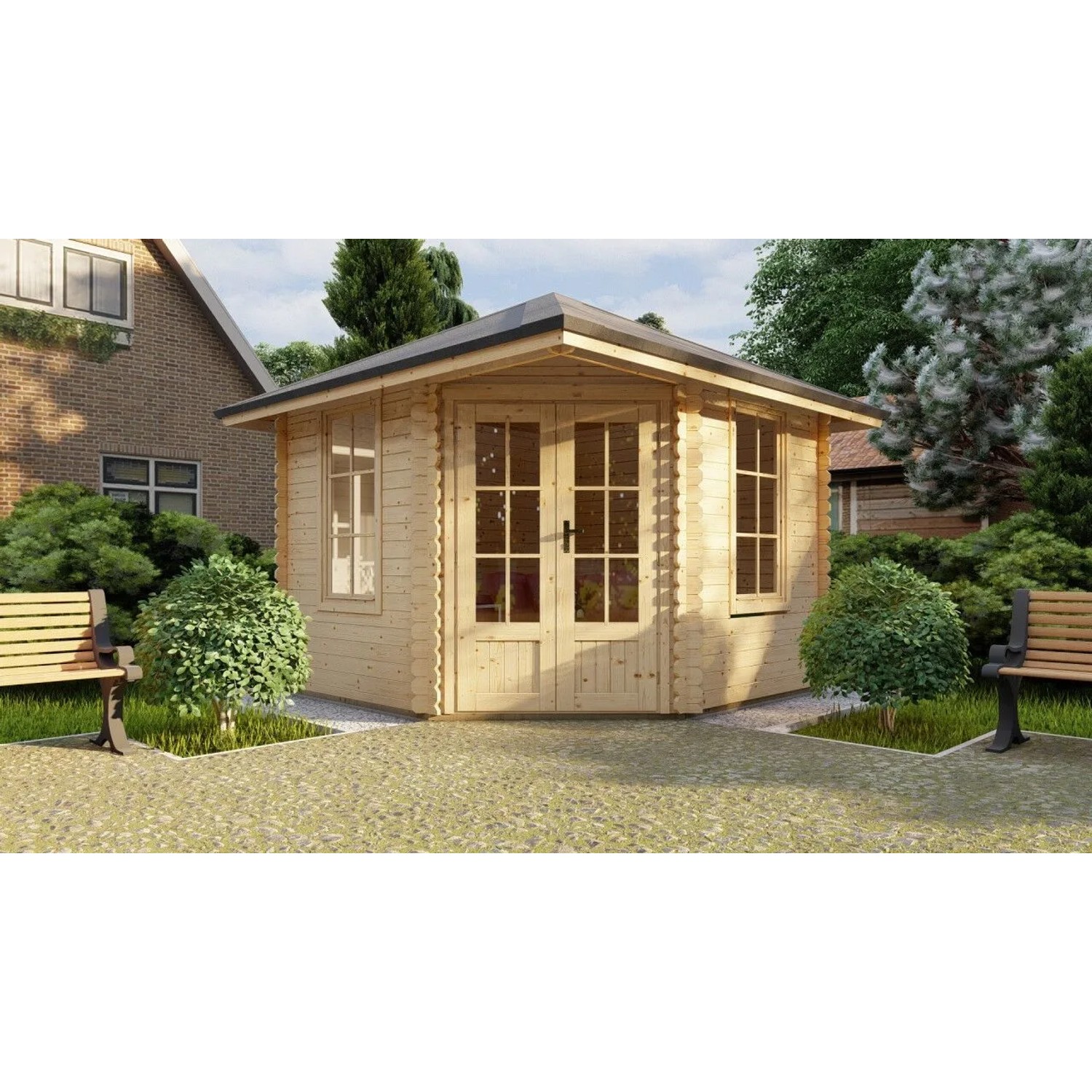 Finn Art Blockhaus 28mm Holz Gartenhaus 3x3m Schweden 31 mit 18mm Fußboden