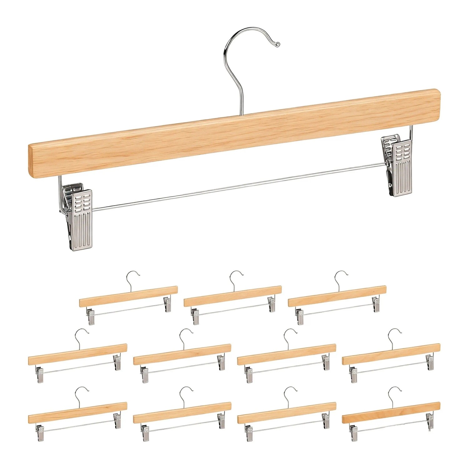 Relaxdays Hosenbügel 12er Set Holz Natur Rutschfest 16 cm x 35,5 cm x 2,5 cm