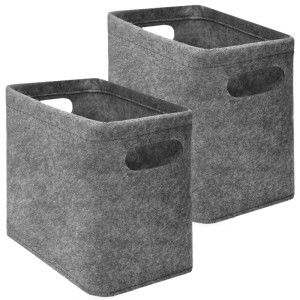 Zwei rechteckige Filzboxen in Anthrazit Grau mit Griffen, ideal zur Toilettenpapier Aufbewahrung im Bad. 2er Set.