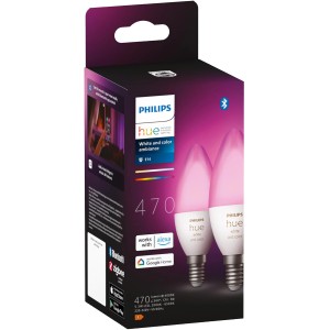 Philips Hue E14 LED Kerzen 2er-Pack: smarte, farbige Leuchtmittel für stimmungsvolles Licht.