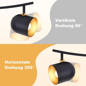 NETTLIFE Deckenstrahler aus Metall, schwarz-gold. Spot 90° vertikal und 350° horizontal schwenkbar.