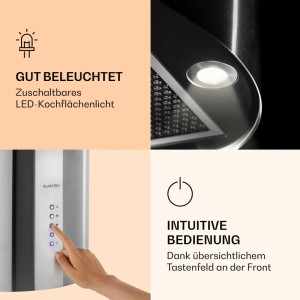 Klarstein Barella Dunstabzugshaube: LED-Licht und intuitives Bedienfeld aus Edelstahl. Wandhaube mit Tastensteuerung.