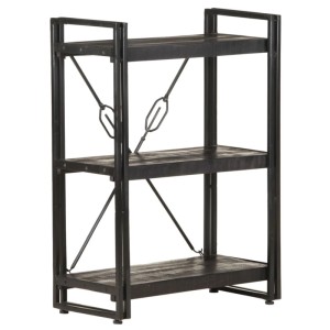 Schwarzes vidaXL Bücherregal mit 3 Fächern aus Mango Massivholz und Stahl.