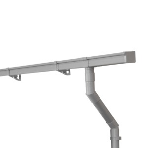 Graues Inefa PVC Kastenrinnen Set mit Fallrohr und Haltern für Gartenhaus, Carport. Kunststoff-Dachrinne.