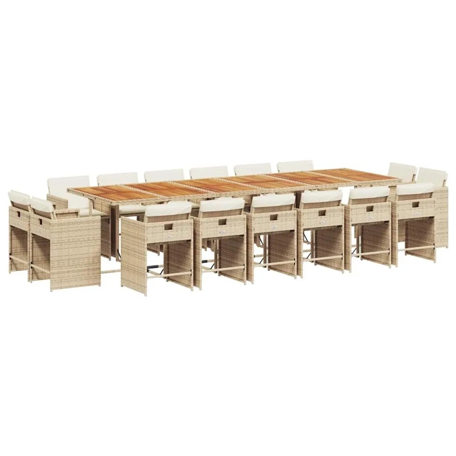vidaXL 17-Tlg Garten-Essgruppe mit Kissen Beige Poly Rattan 3211252