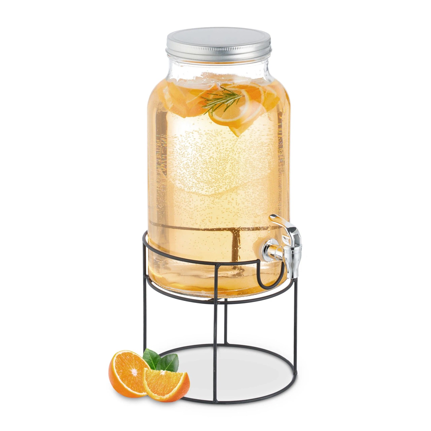 Relaxdays Getränkespender mit Ständer Glas Transparent Mit Zapfhahn 6 Liter 43 cm x 19,5 cm x 24 cm 2,2 kg