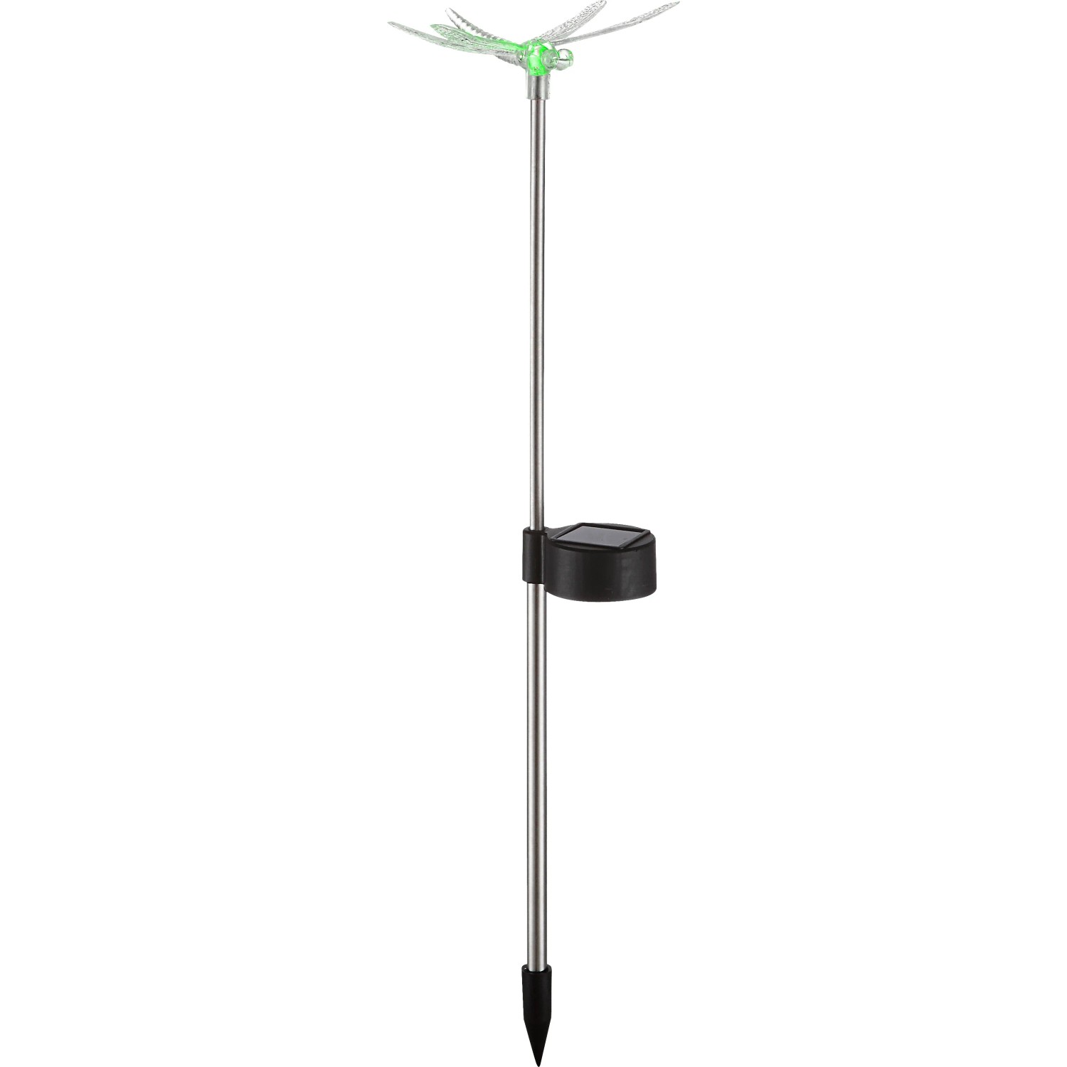 Globo LED-Solaraußenleuchte in Insektenform, bunt. Solar-Deko mit Libelle aus Edelstahl und Kunststoff.