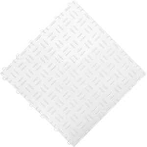 Weiße Florco Kunststoff-Klickfliese mit Riffelblech-Optik, 40x40 cm, 6 Stück pro Packung.