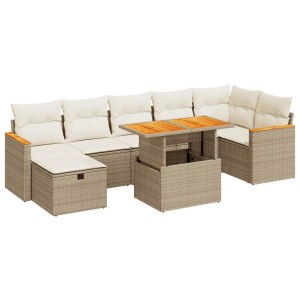 Beige 5-tlg. vidaXL Garten-Sofagarnitur aus Rattan mit Tisch und Kissen.