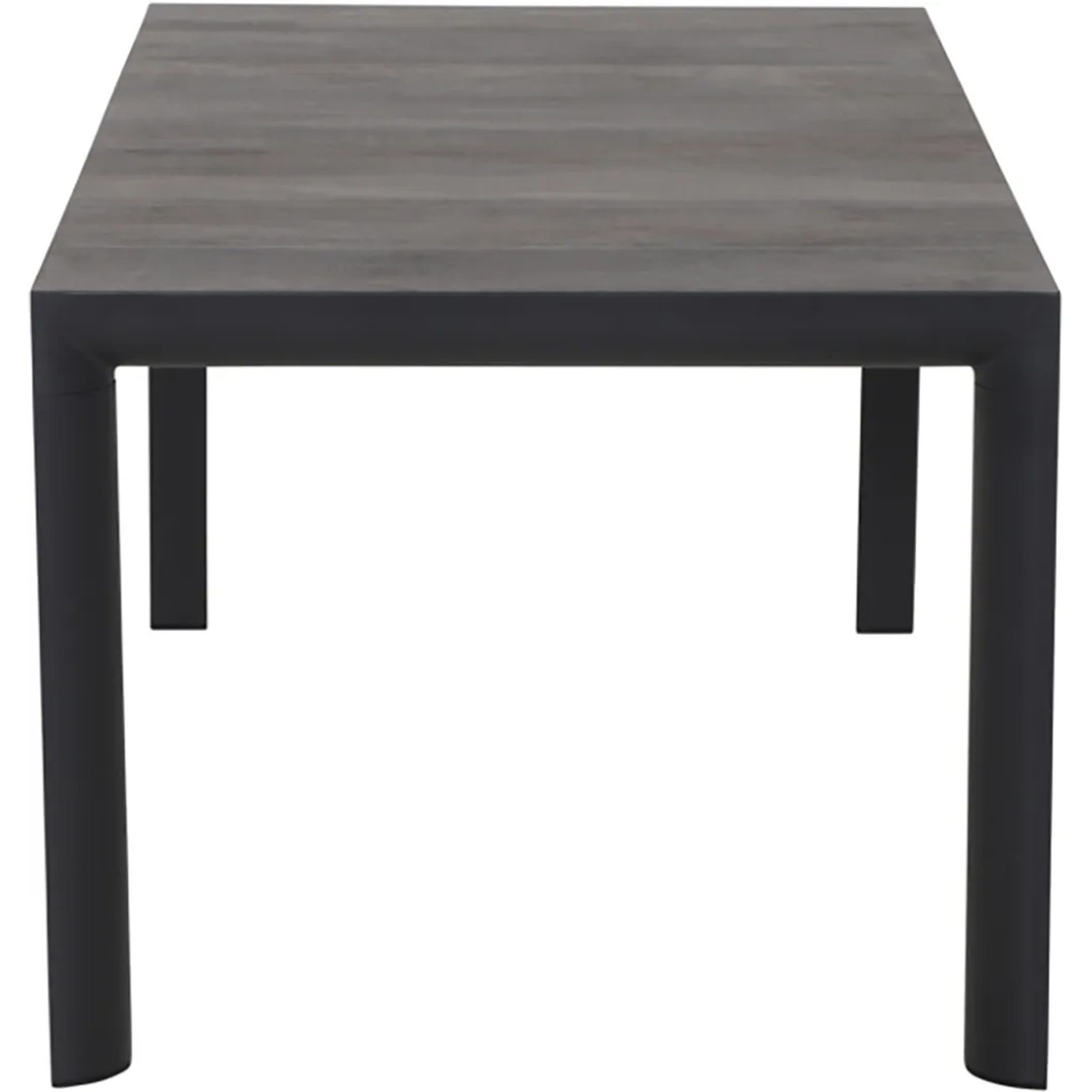 Detailansicht des Silva Tisches aus dem Siena Garden Dining-Set Velia, mit anthrazitfarbenem Gestell und grau gewischter Keramikplatte.