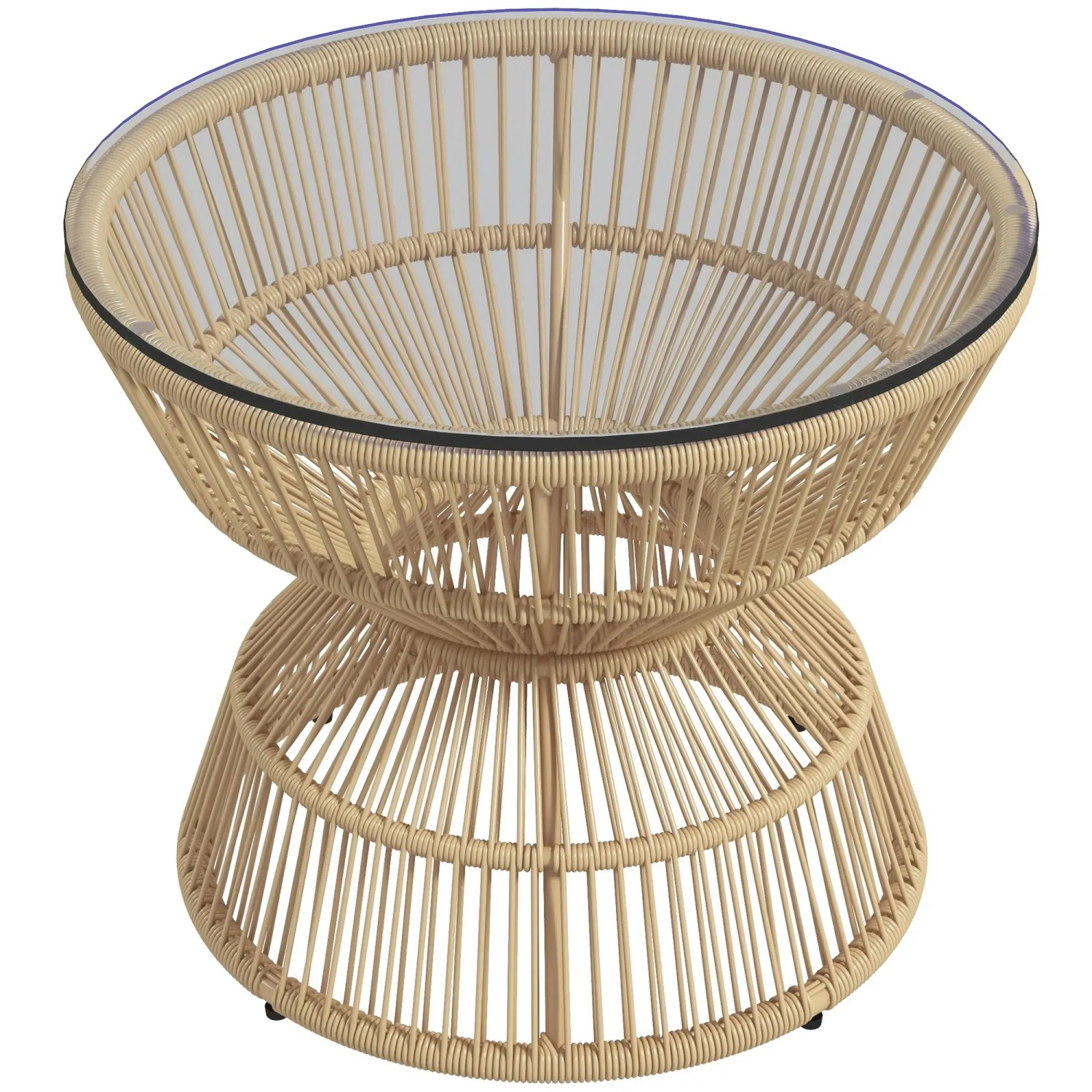 Thumbnail - Outsunny Rattan-Beistelltisch PE Rattan Hartglas Naturholz 60L x 60B x 50Hcm