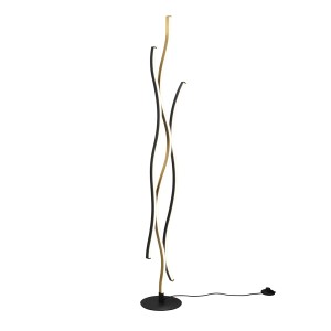 Moderne Trio LED Stehleuchte Blaze in Messing Matt und Schwarz, 1-flammig, für Wohnraum.