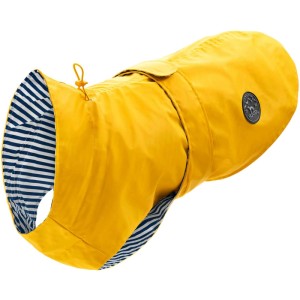 Gelber Hunter Hunde-Regenmantel Milford, Rückenlänge 30 cm, mit gestreiftem Innenfutter.