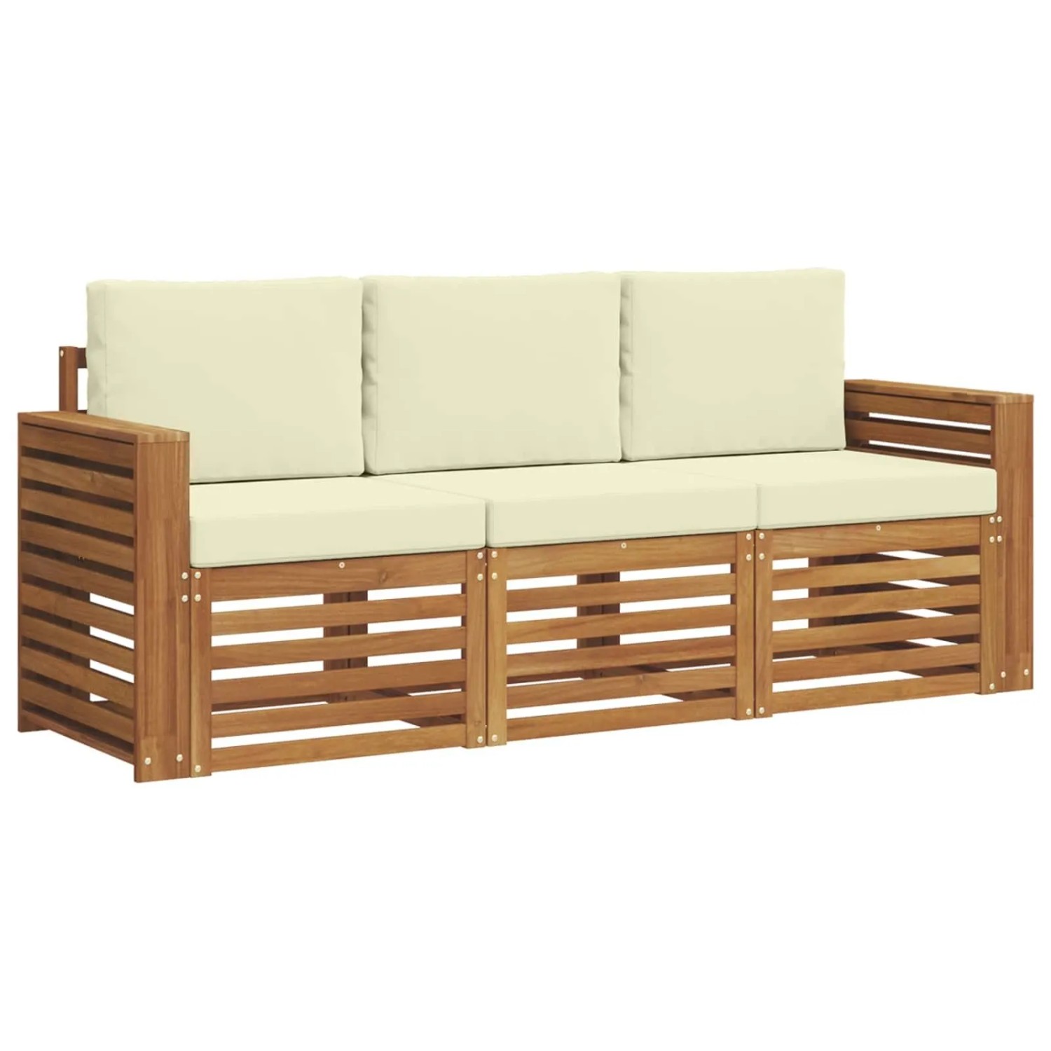 vidaXL Sofagarnituren 3 Tlg Natur und Creme Massivholz Akazie 3374295