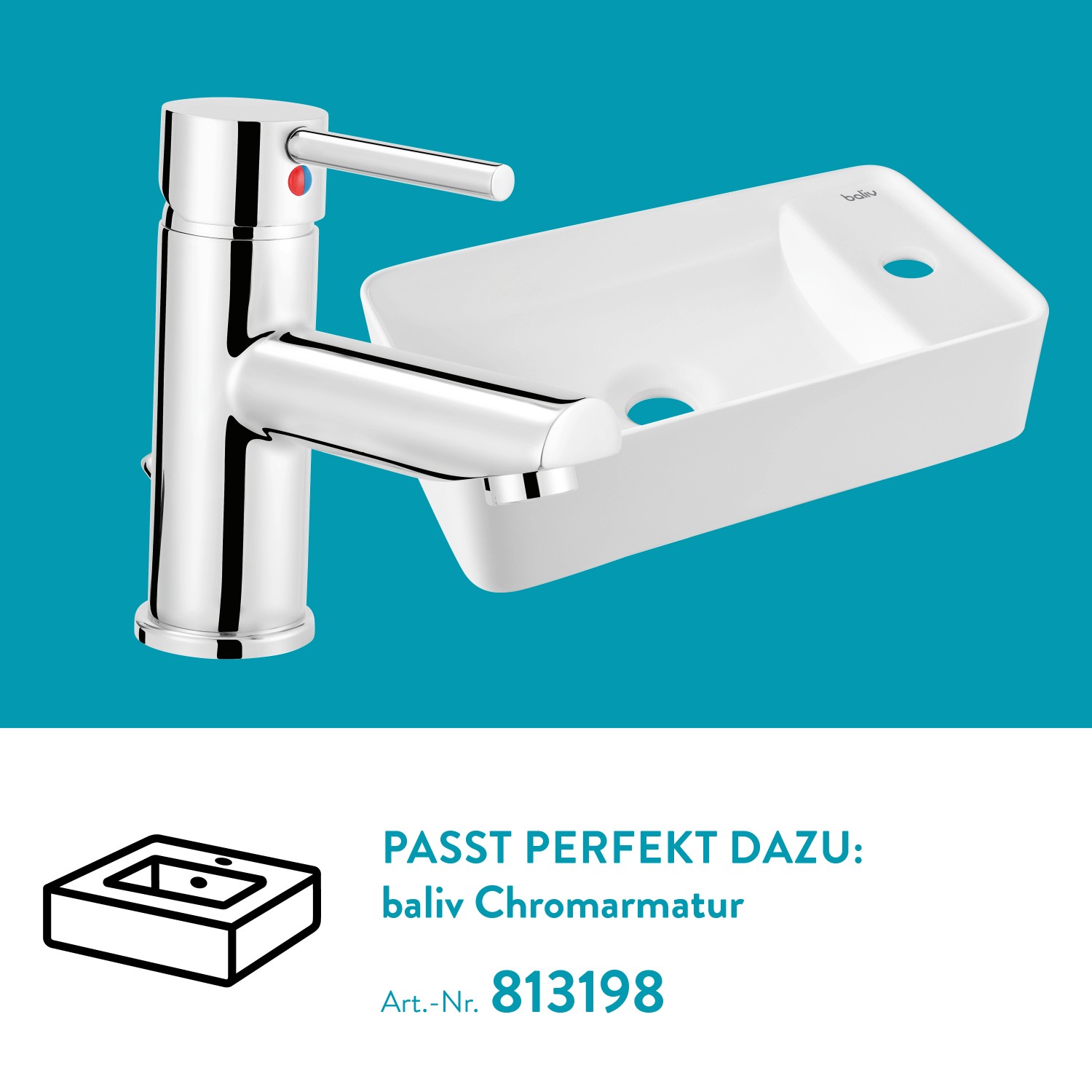 baliv Davenport Wand- & Aufsatzwaschtisch, weiß, mit Armatur. Ideal für kleine Bäder.