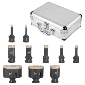 STAHLWERK Diamant-Bohrkronen Set, 10-teilig (6-68mm) mit Koffer, für Winkelschleifer.