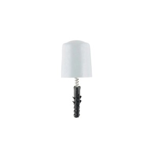 Grauer Kunststoff Türstopper für Boden & Wand, mit Feder und schwarzem Dübel zum Schrauben.