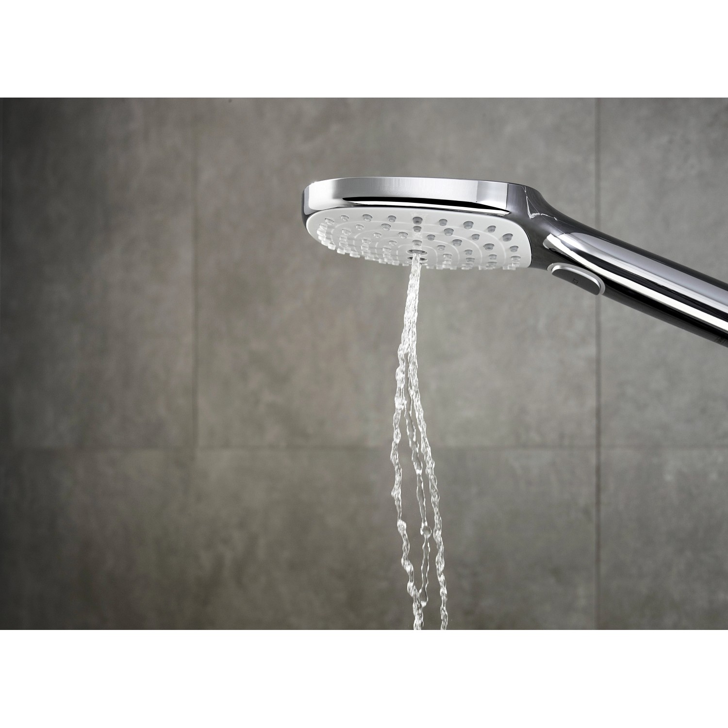 Hansgrohe Raindance Select E 120 Handbrause, 3 Strahlarten, Weiß-Chrom, mit Wasserstrahl.