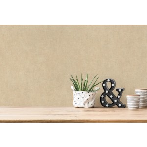 Beige-gelbe, matte Vliestapete Uni Glatt von FSC® für Wohnraumgestaltung.