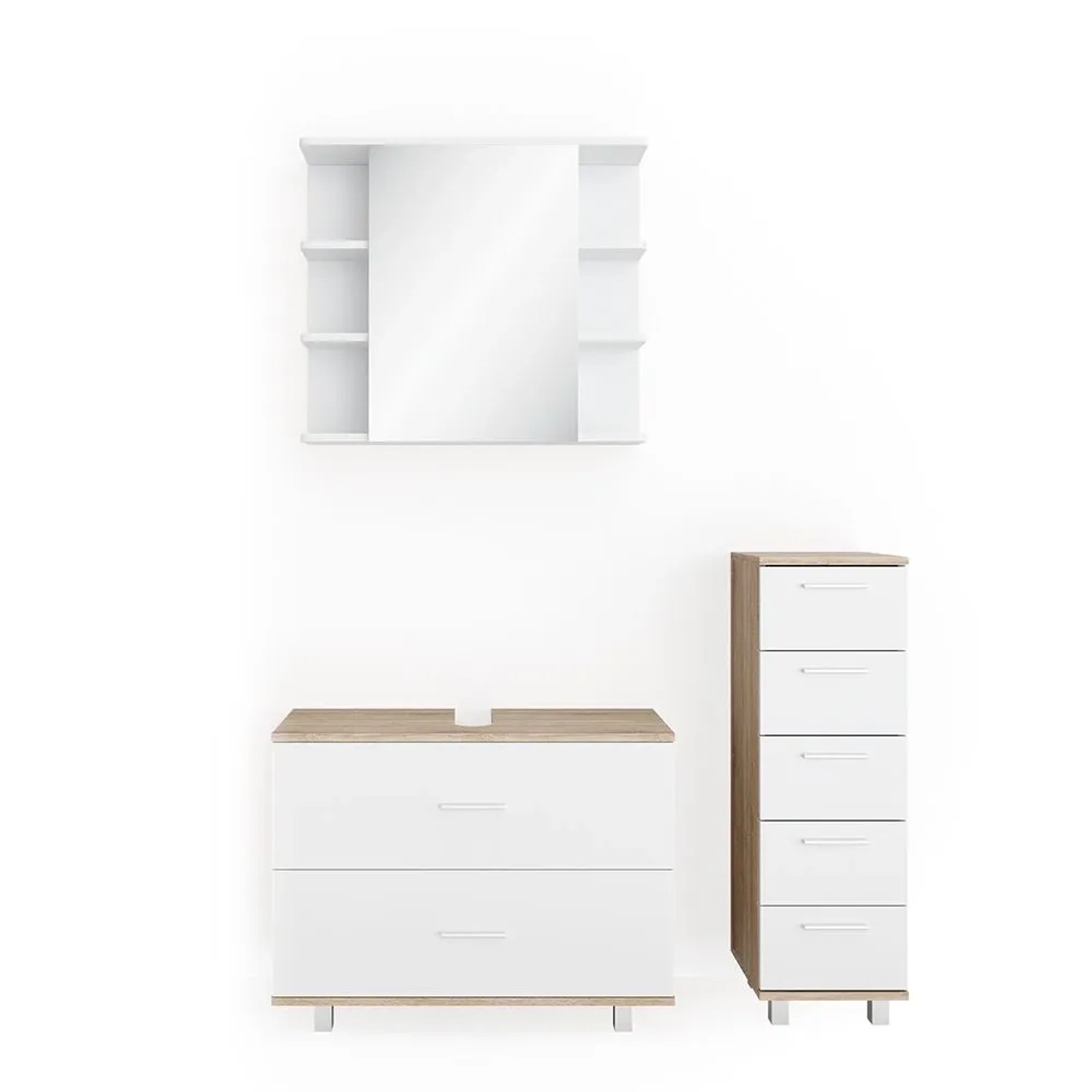 Vicco Badmöbel-Set Ilias Weiß/Sonoma 80 x 61 3-teilig