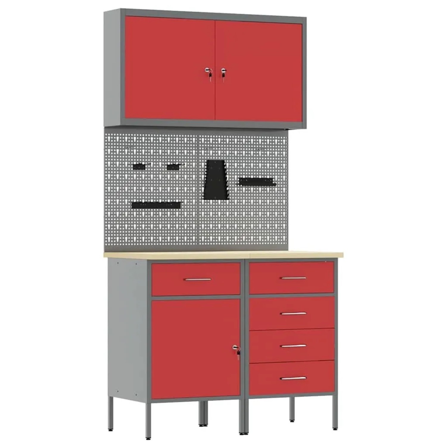 vidaXL Werkbank mit Schubladen 5-Tlg Rot Ingenieure Holz und Stahl 3321425