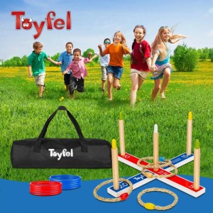 Toyfel Mitty Toss Wurfspiel Set mit Tasche, Ringe in Rot, Blau und Sisal. Outdoor Spiel für Kinder.