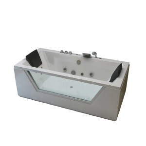 Weiße Jet-Line Whirlwanne Lugano mit Sichtfenster, Heizung und Unterwasserbeleuchtung.