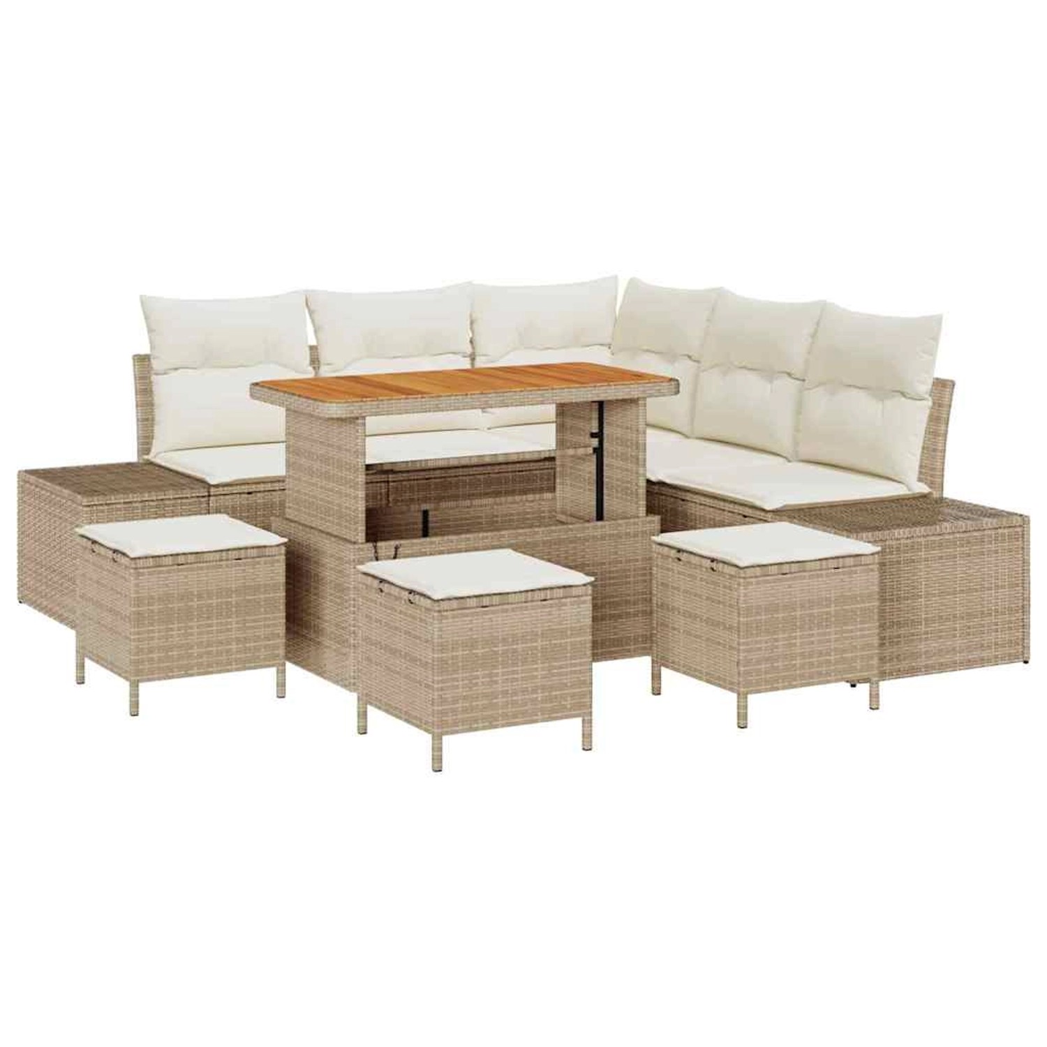 vidaXL Garten-Sofa-Set mit Kissen 9-Tlg Beige Poly Rattan 3362791 günstig online kaufen