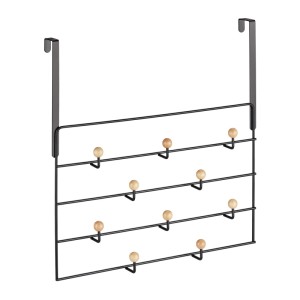 Relaxdays Türgarderobe Stahl Holz Schwarz 10 Haken 47,5 cm x 46 cm x 9 cm 0,7 kg