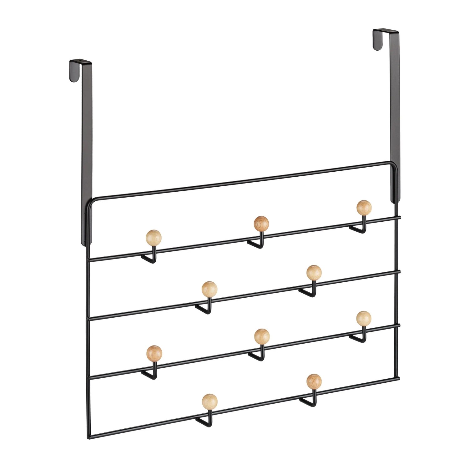 Relaxdays Türgarderobe Stahl Holz Schwarz 10 Haken 47,5 cm x 46 cm x 9 cm 0,7 kg