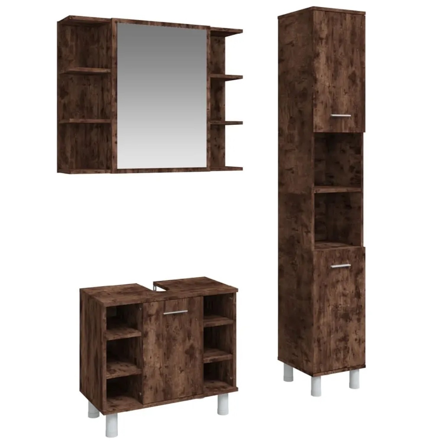 vidaXL 3-Tlg Badmöbel-Set Räuchereiche Holzwerkstoff 3187606