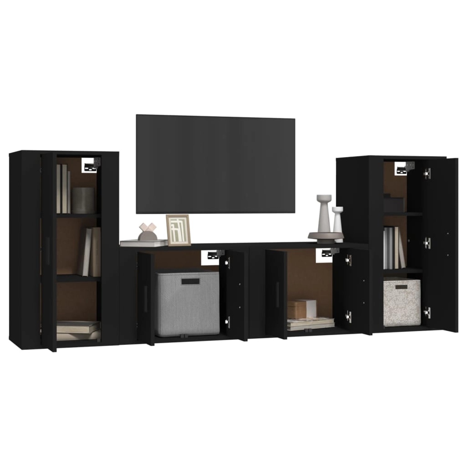 Vidaxl 4-tlg. Tv-schrank-set Schwarz Holzwerkstoff günstig online kaufen