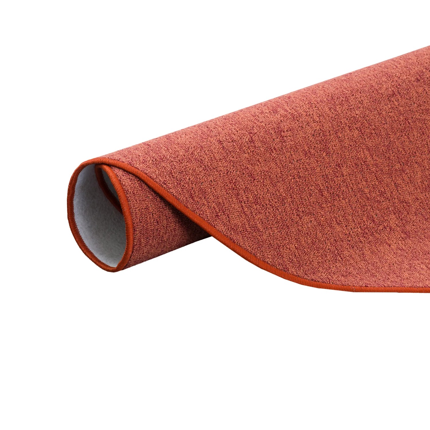 Gerollter, runder, terrakottafarbener Snapstyle Feinschlingen Velour Teppich.