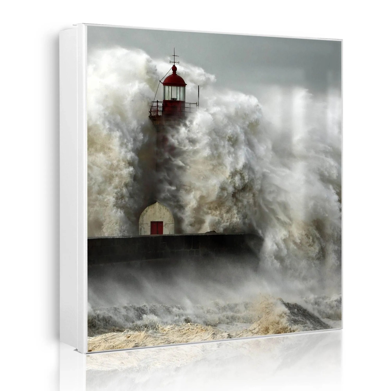 Banjado Großer Schlüsselkasten Metall 30x30cm Weiß Scharnier Links 50 Haken Beschreibbar Magnetisch Motiv Fels In Der Brandung
