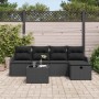 Schwarzes 6-tlg. vidaXL Garten-Sofa-Set aus Poly Rattan mit Kissen und Tisch für Terrasse und Garten.