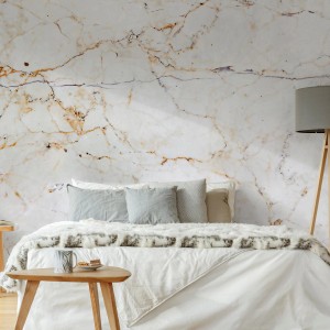 Art for the Home Fototapete Milano, 300x300 cm, mit Marmor-Effekt im Schlafzimmer.